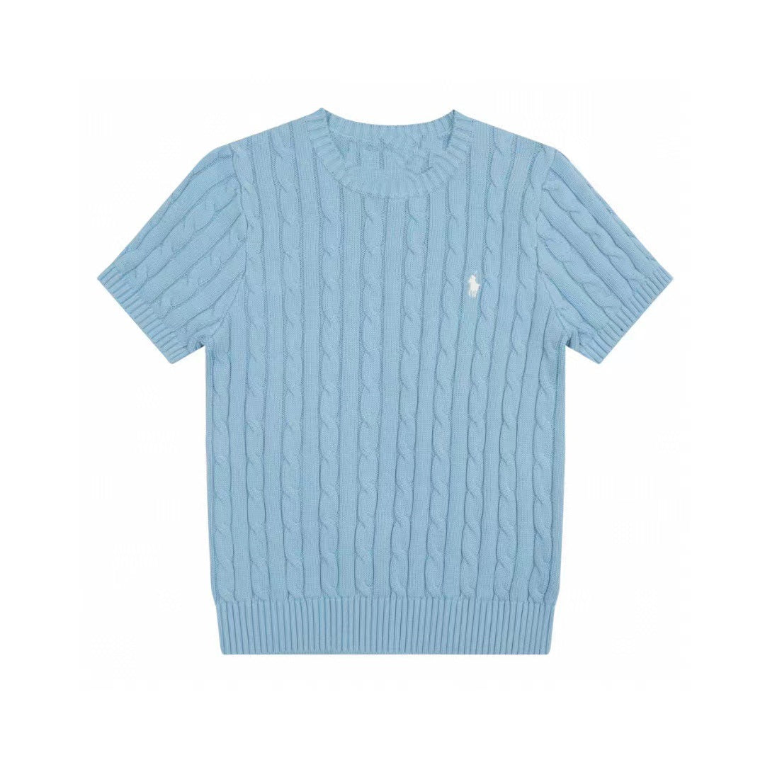 Ralph Lauren Knitted sweaters Ralph Lauren Knitted Short Sleeved Shirt RL Ralph Crew Neck Solid Color Pony Embroidery LOGO Knitted Short Sleeve