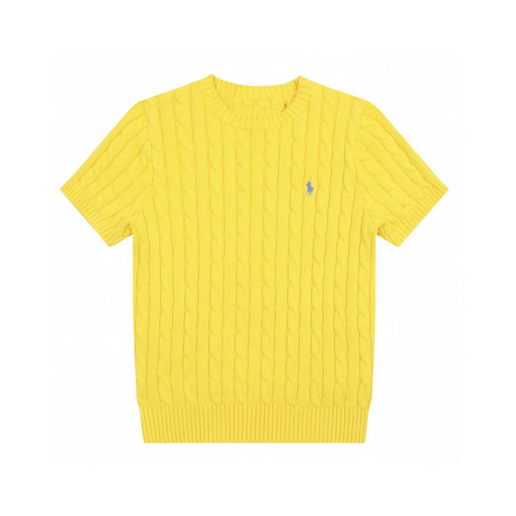 Ralph Lauren Knitted sweaters Ralph Lauren Knitted Short Sleeved Shirt RL Ralph Crew Neck Solid Color Pony Embroidery LOGO Knitted Short Sleeve