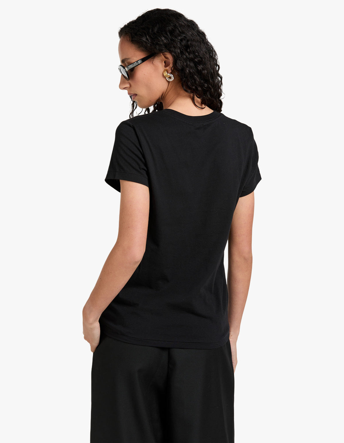 V Neck Short Sleeve T-Shirt - Black
